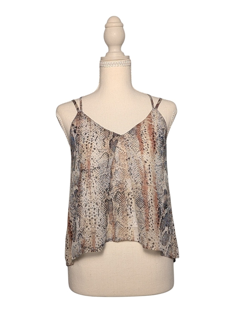 Snake Print Spaghetti Strap Cami Tank Top - Neutral